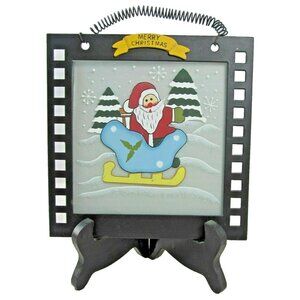 Santa in Sleigh Hanging Hand-Painted Glass Christmas Tile 4.5 x 4.5 inches